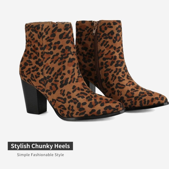 NWT Wool + Pepper Co. Cheetah Suede Heeled Ankle Booties - Picture 3 of 8